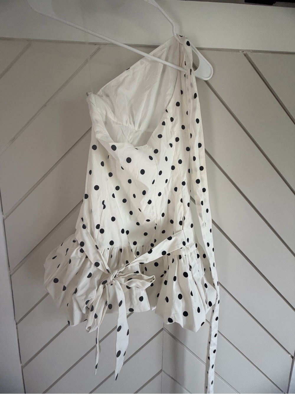 Peppermayo White Polka Dot One-Shoulder Mini Dress - Picture 8 of 11